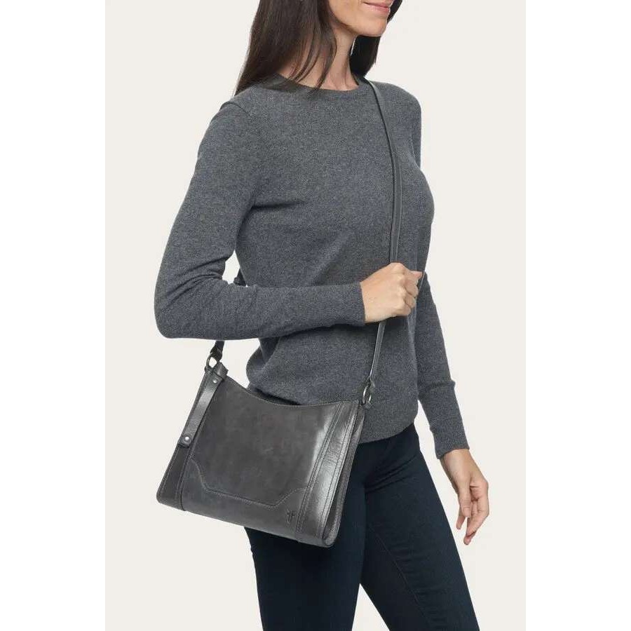 Frye Melissa Zip Crossbody Bag Grey Leather Satchel Handbag Boho Minimalist